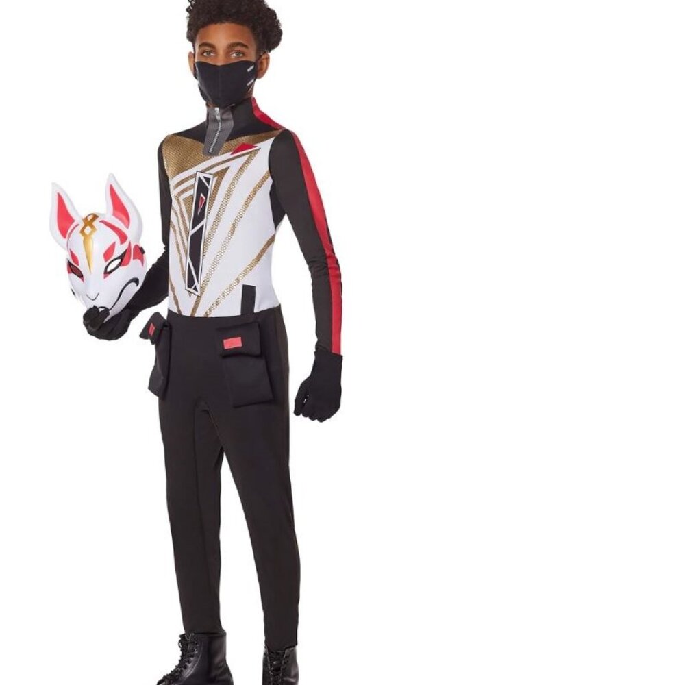 Fortnite Drift Stage 1 Halloween Costume 10/12 Jumpsuit, Mask 5 Pc Boys